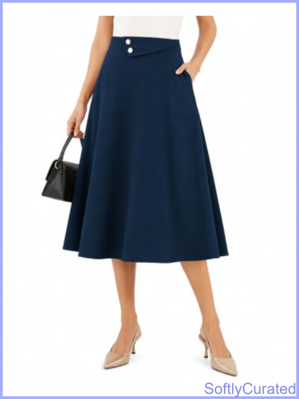 Women's Midi A-Line Skirt with Pockets High Waist Business Work